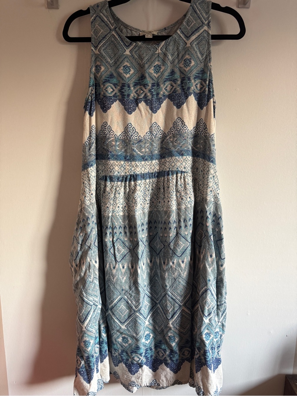 Orientique Naturally Australian Blue Linen Blend Midi Dress Pockets Size S